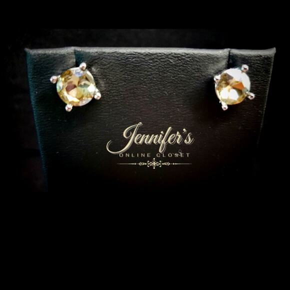 3/$25 Round Amber Crystal & Silver Stud Earrings - Picture 5 of 8